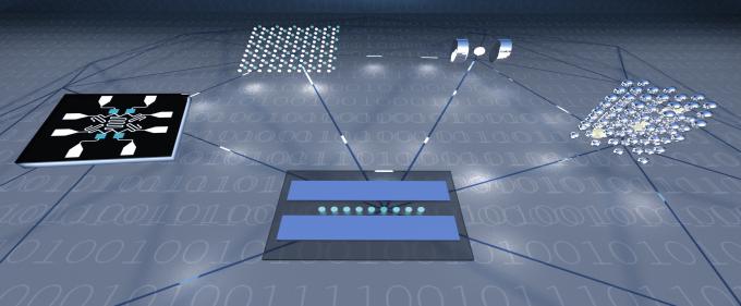 In a hybrid quantum network, hardware for storing and processing quantum information is linked together. This design could be beneficial for applications that rely on distributed quantum computing resources. Credit: E. Edwards/IQUIST