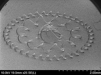 3D microstructures of device-grade silicon formed using concepts similar to those in children&rsquo;s &lsquo;pop-up&rsquo; books. The images correspond to colorized scanning electron micrographs. The silicon has a thickness of 2 microns. Potential applications range from battery anodes, to solar cells, to 3D electronic circuits and biomedical devices.