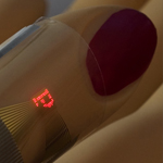 Micro-LEDs display printed on a thin sheet of plastic and wrapped around a finger. 
