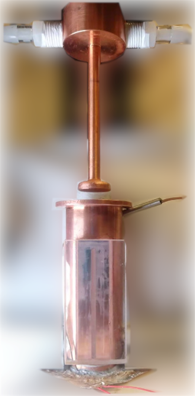 Experimental apparatus showing the piston used to apply pressure to the PCM within the container; the heat source (heating pads) is at the bottom.