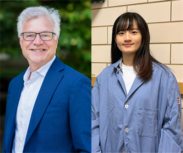 Professor David Cahill (left) and graduate student Rosy Huang (right)