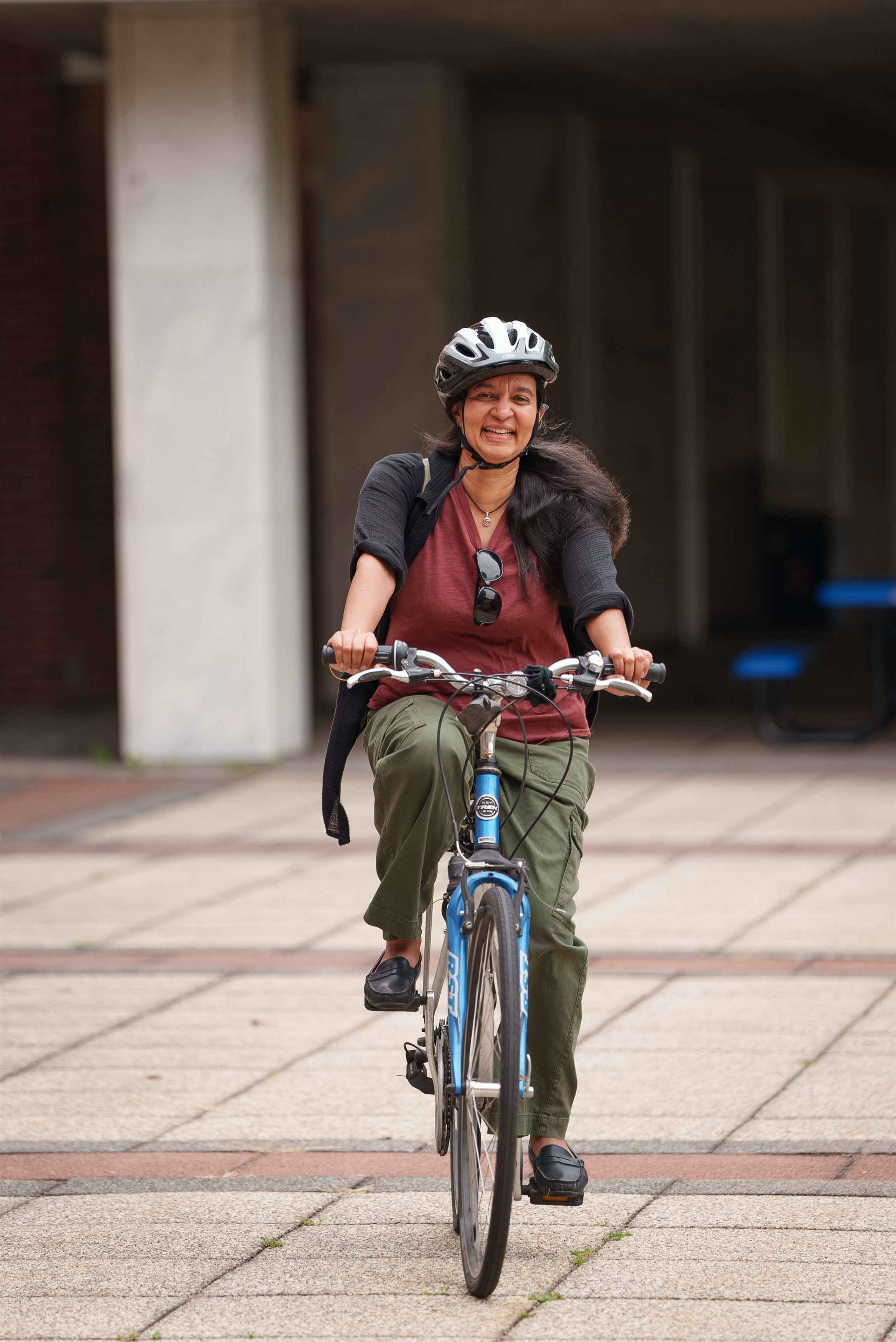 Smitha Vishveshwara rides her bike to campus.&amp;amp;nbsp;