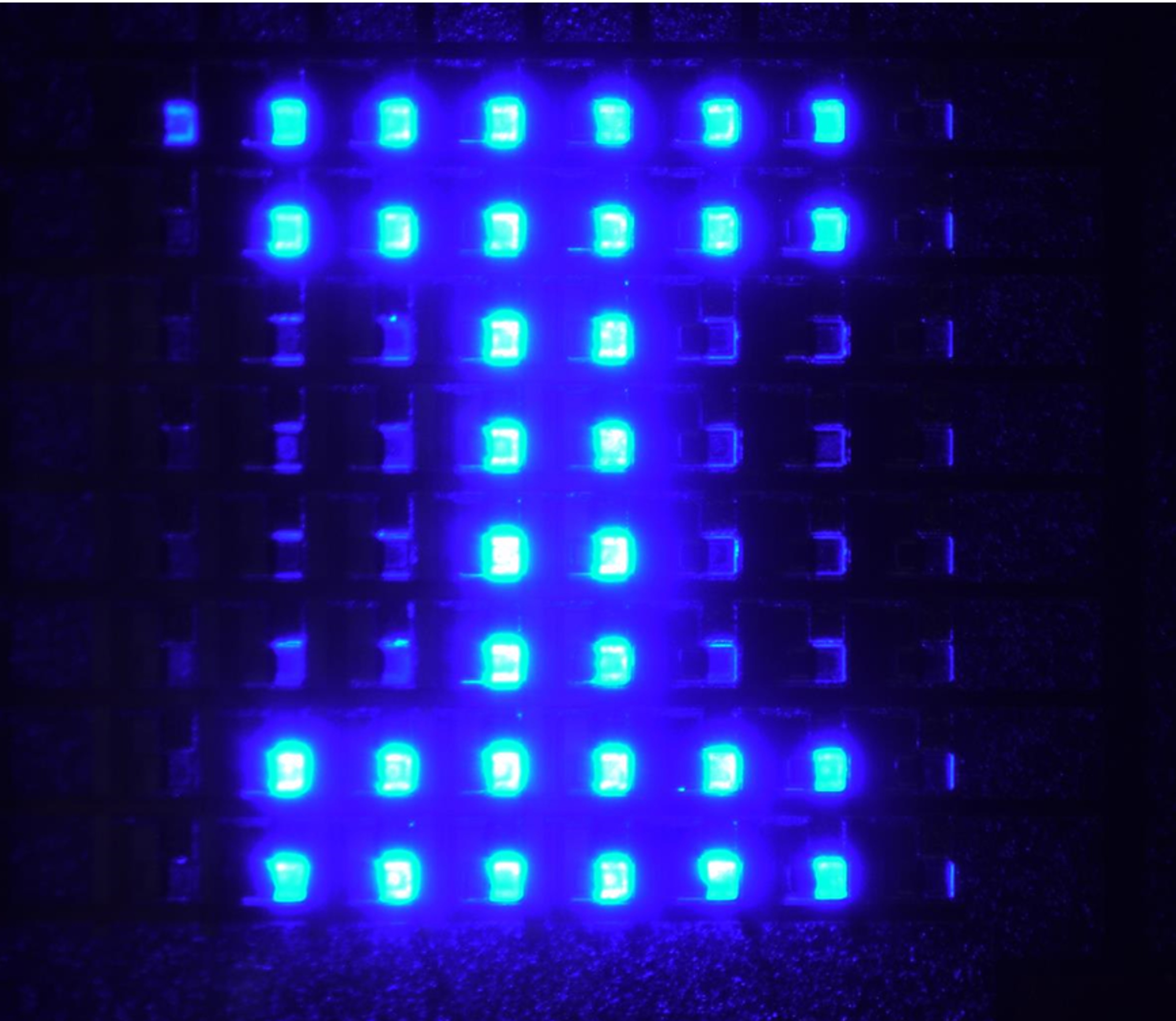 Micro-LED display driven with CuIn5Se8 transistors processed by solution deposition. The LEDs are inorganic making them hard to operate without the power available from devices made with the new material.